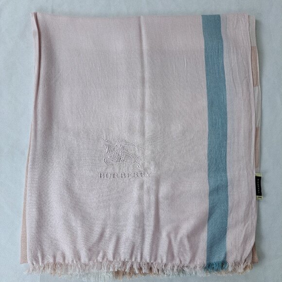 BURBERRY Solid Monogram Logo Multifunctional Nova Pashmina Fringe Pink SHAWL - Picture 1 of 8